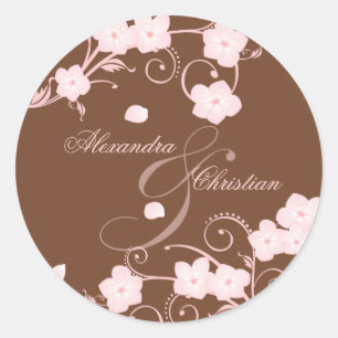 Sticker Rond Mariage en fleurs roses Enregistrer la date Faire-