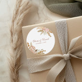 Sticker Rond Mariage en herbe moderne Boho Floral Pampas