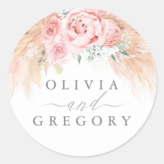 Sticker Rond Mariage en herbe rose pâle rose rose (Devant)