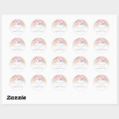 Sticker Rond Mariage en laiton bleu et rose fleuri Pampas (Feuille)