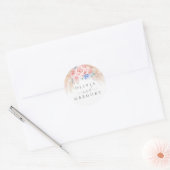 Sticker Rond Mariage en laiton bleu et rose fleuri Pampas (Enveloppe)