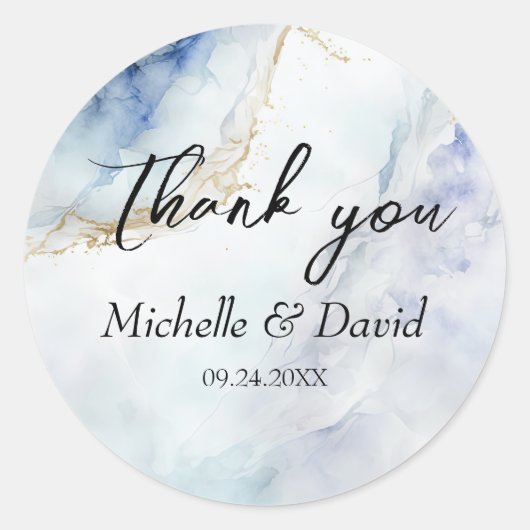 Sticker Rond Mariage en marbre bleu moderne (Devant)
