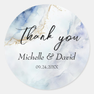 Sticker Rond Mariage en marbre bleu moderne