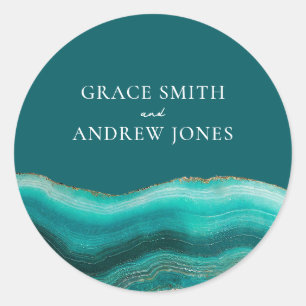 Sticker Rond Mariage en marbre d'Agate en pierre Turquoise