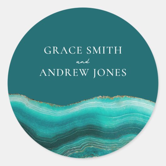 Sticker Rond Mariage en marbre d'Agate en pierre Turquoise (Devant)