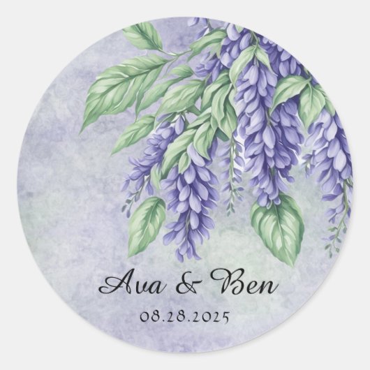 Sticker Rond Mariage en marbre Lavender Wisteria Fleurs (Devant)