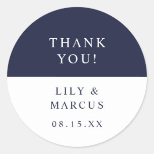 Sticker Rond Mariage en Merci bleu et blanc de la Marine