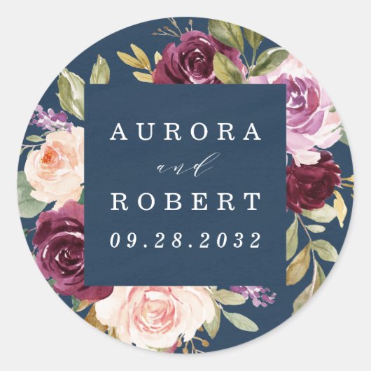 Sticker Rond Mariage en or rose rose brune Bourgogne (Devant)