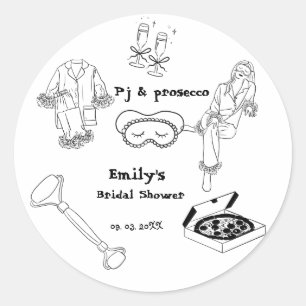 Sticker Rond Mariage en Pyjama et Prosecco pour la Future Marié