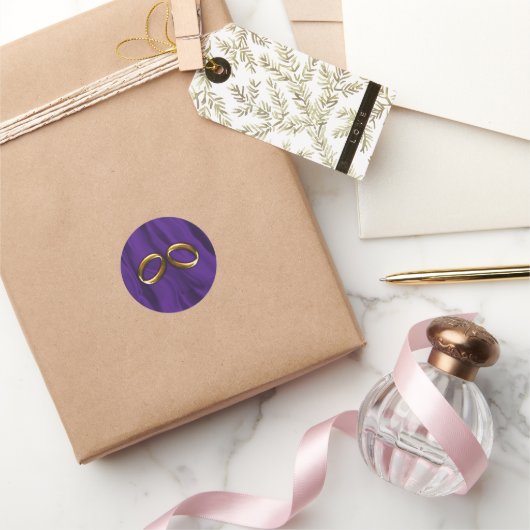 Sticker Rond Mariage en soie violette et en or (Cadeaux)