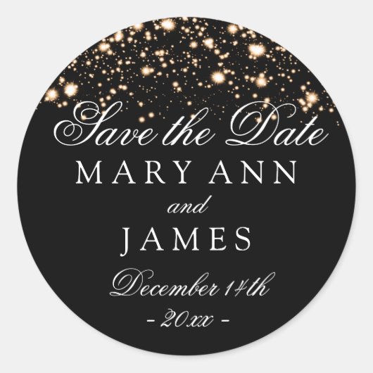 Sticker Rond Mariage Enregistrer La Date Gold Midnight Glam (Devant)