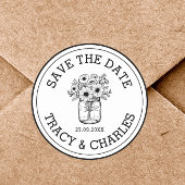 Sticker Rond Mariage Enregistrer La Date Mason Fleurs Jar Perso