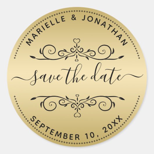 Sticker Rond Mariage Enregistrer la date Script Gold Retourner  (Devant)
