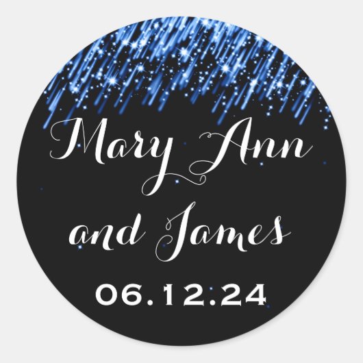 Sticker Rond Mariage Enregistrer La Date Tombant Étoiles Sapphi (Devant)