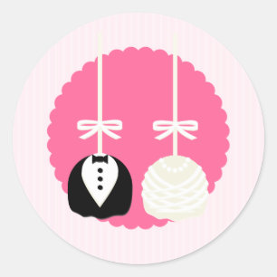Sticker Rond Mariage Enveloppe Pop Gâteau Rose