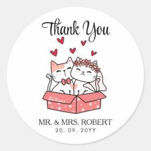 Sticker Rond Mariage et Anniversaire de Mariage de Chat Mignon