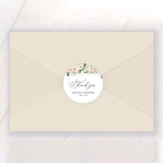 Sticker Rond Mariage Ethereal Blush Roses Roses Fushia