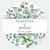 Sticker Rond Mariage Eucalyptus Bride Groom Favoriser Custom (Devant)