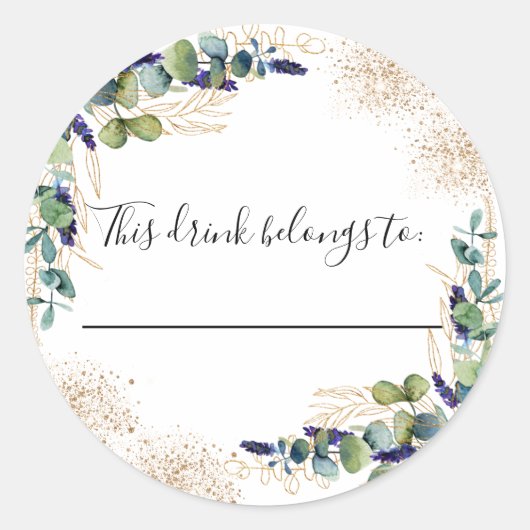 Sticker Rond Mariage eucalyptus cette boisson appartient à (Devant)
