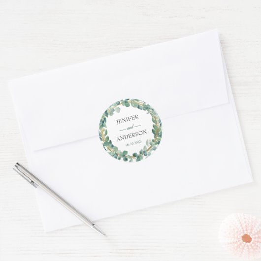 Sticker rond Mariage Eucalyptus Green (Enveloppe)