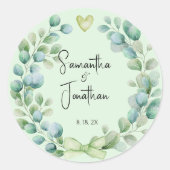 Sticker Rond Mariage Eucalyptus Green Bride Groom (Devant)