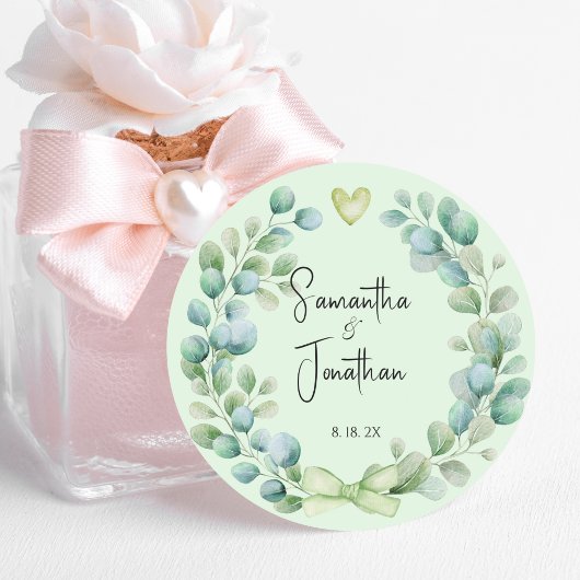 Sticker Rond Mariage Eucalyptus Green Bride Groom