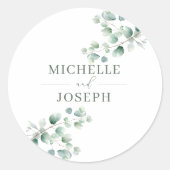Sticker Rond Mariage Eucalyptus Sage Vert Aquarelle (Devant)