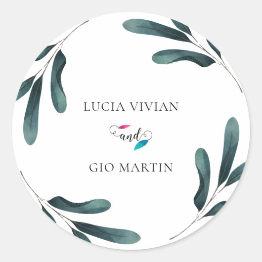 Sticker Rond Mariage Eucalyptus vert (Devant)
