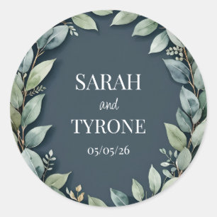 Sticker Rond MARIAGE EUCALYPTUS WREATH texte personnalisé
