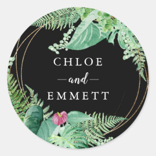 Sticker Rond Mariage exotique botanique tropical Favoriser