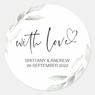 Sticker Rond Mariage Faveur Traiter Sac Jam Avec Amour Eucalypt