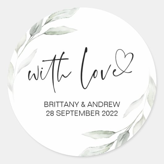 Sticker Rond Mariage Faveur Traiter Sac Jam Avec Amour Eucalypt (Devant)