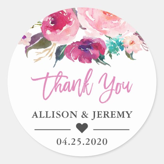 Sticker Rond Mariage Favor Merci Aquarelle moderne Floral (Devant)