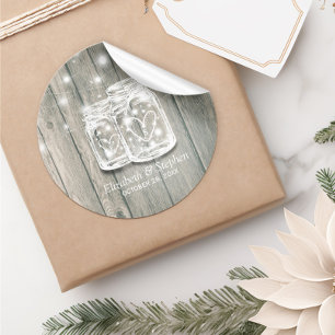Sticker Rond Mariage Favor Merci Rustic Bois Mason Lampe à jarr
