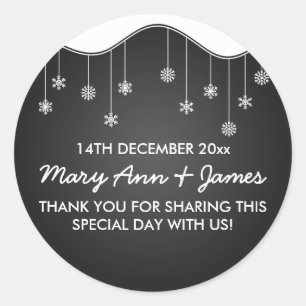 Sticker Rond Mariage Favor Tag Snowflake Décoration Noir