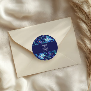 Sticker Rond Mariage Féria Floral Mexicain Bleu Marine