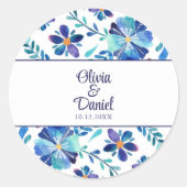 Sticker Rond Mariage Féria Florale Bleu et Blanc (Devant)
