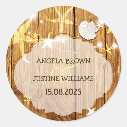 Sticker Rond Mariage Festive Beach String Lights (Devant)