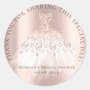 Sticker Rond Mariage Fête 16ème Remerciement Paillettes Rose Ro