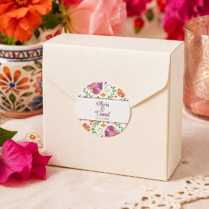 Sticker Rond Mariage Fête Florale Mexicaine Colorée