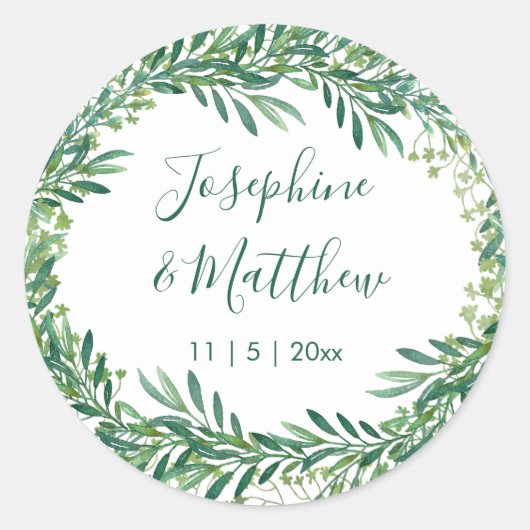 Sticker Rond Mariage Feuille d'aquarelle verte (Devant)