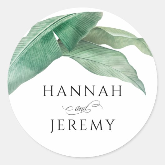 Sticker Rond Mariage Feuille de banane tropicale exotique (Devant)