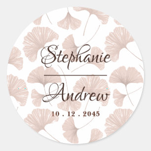 Sticker Rond Mariage feuille de Ginkgo Terracotta Beige Rustiqu