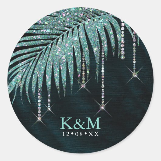 Sticker Rond Mariage feuille de joaillerie ID Turquoise830 (Devant)
