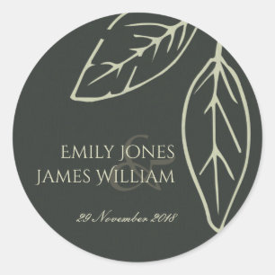 STICKER ROND MARIAGE FEUILLE NOIR ET BLANC CONTEMPORAIN MODERNE