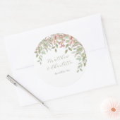 Sticker Rond Mariage Feuille vert et rose (Enveloppe)