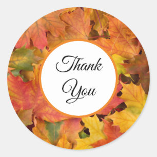 Sticker Rond Mariage Feuilles Automne Couleurs Automne Merci