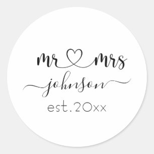 Sticker Rond Mariage Fiançailles Coeur M. Mme Nom personnalisé