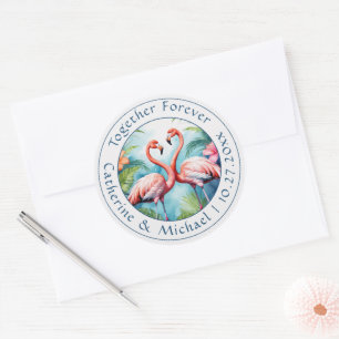 Sticker Rond Mariage Flamant rose
