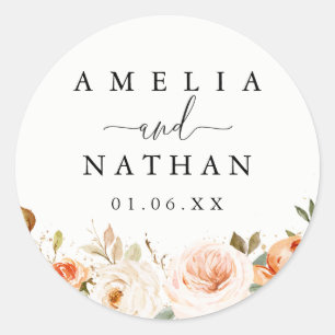 Sticker Rond Mariage Fleur Aquarelle Automne